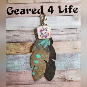 Husky Dog Handmade feather purse charm Keychain husky lover gift